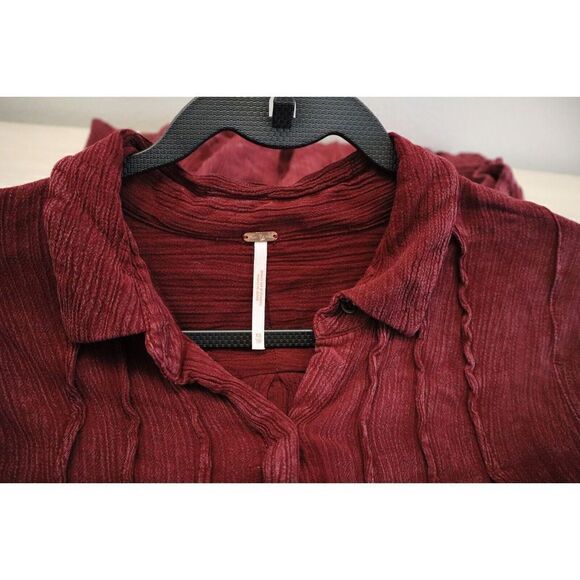 Free People Women's Sz XS Maroon Spin Me Oversized Button Down Shirt Dress - Picture 3 of 7